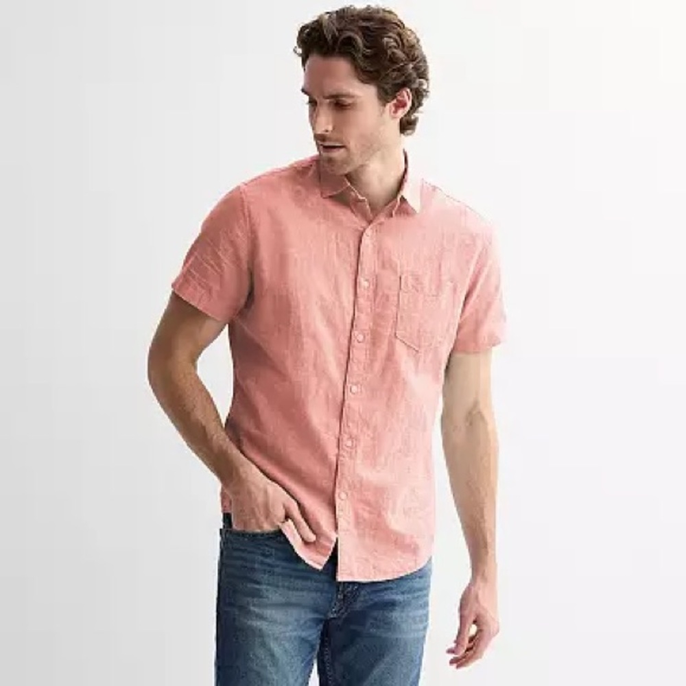 L.L. Bean Pale Sienna Cotton Botton  Down Traditional Fit Chambray Shirt